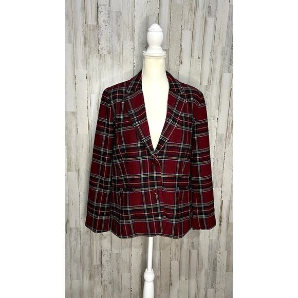 NEW Chadwicks Women's Plaid Wool Blazer‎ Red Size 12P Mid-Length Jacket - Picture 1 of 6
